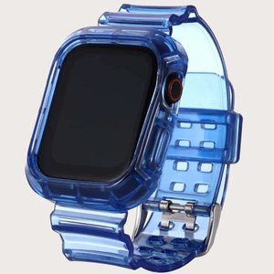Top Quality Silicone Clear Apple Watch Wristband and Cover Blue 42/44